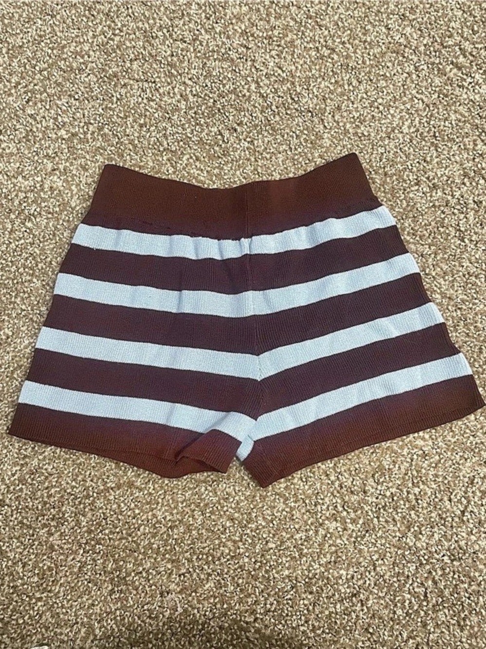 Knitted Short Set Striped Mini Shorts in Brown & Blue